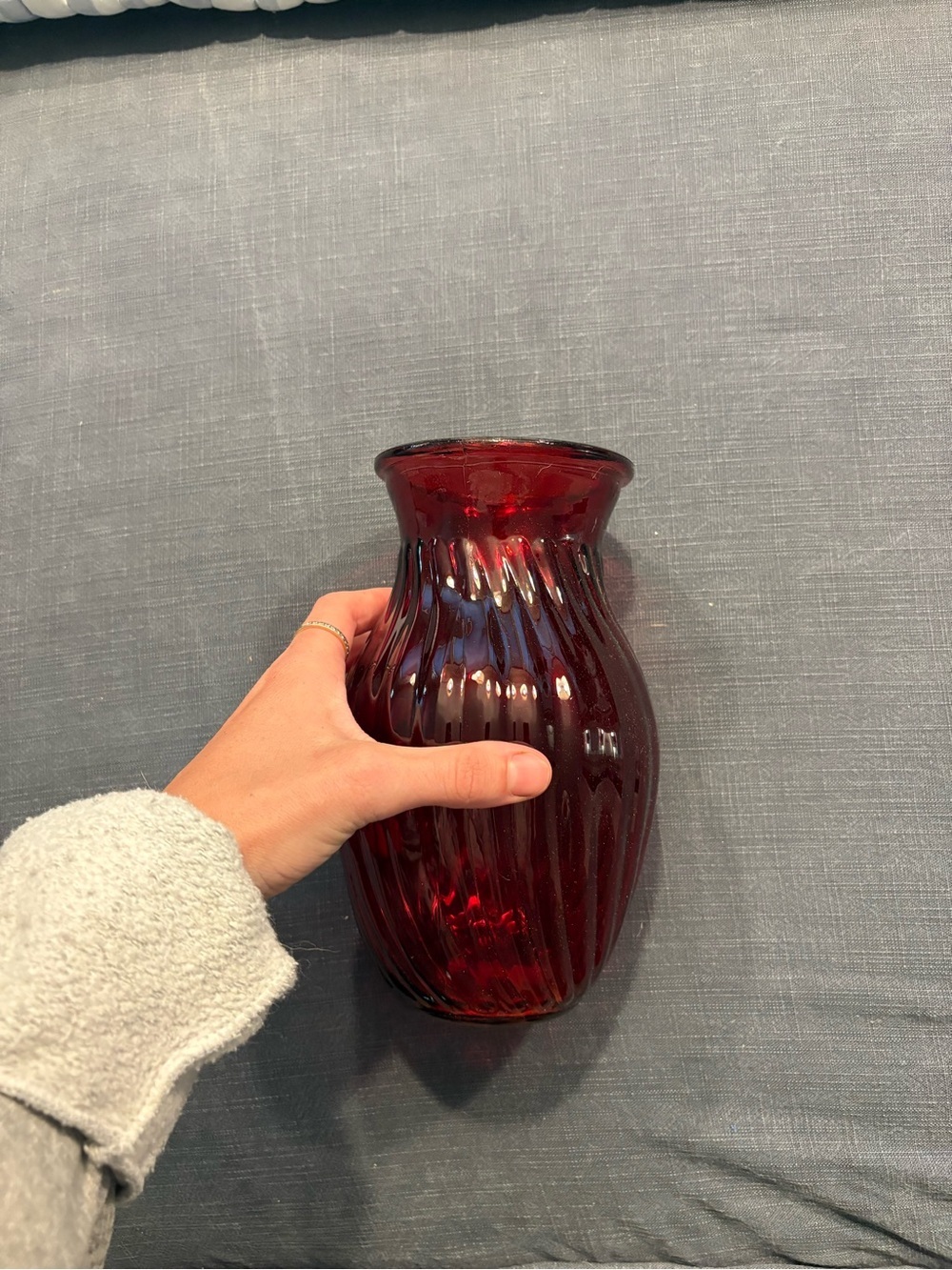 Red Glass Ribbed Vase - Unbranded